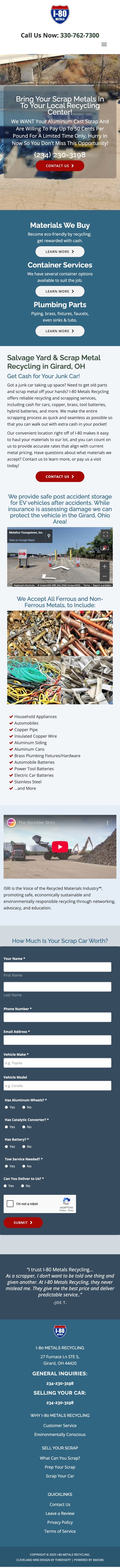 I-80 Metals Recycling Website - Mobile