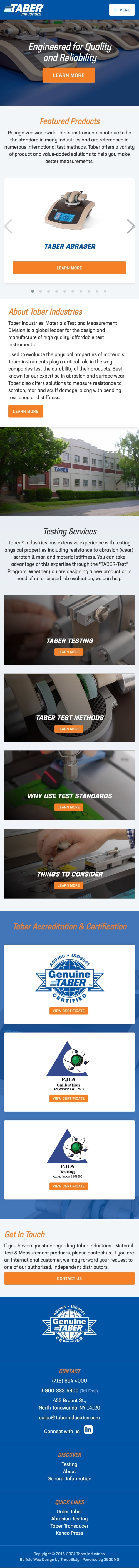 Taber Industries Website - Mobile